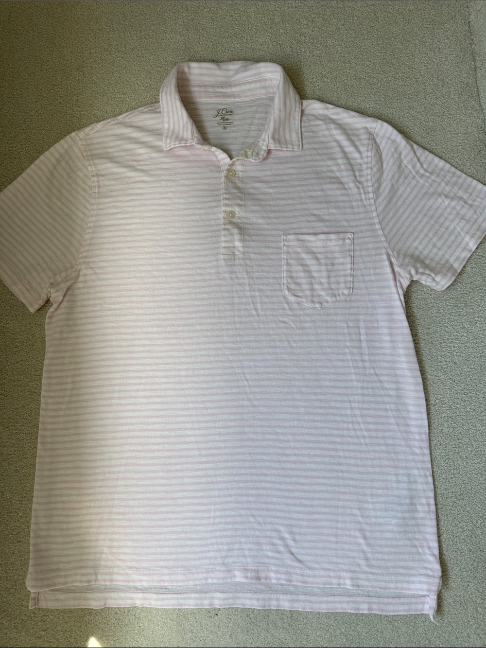 J. Crew Men’s Light Pink and White Striped Polo